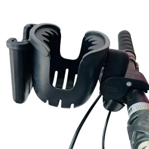 Dettaglio portabicchieri e supporto telefono 2 in 1 per bici, staffa universale per manubrio.