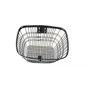 Black metal bicycle front basket wire mesh storage basket for mountain bike commuting cycling.