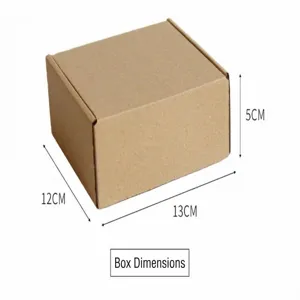 Brown cardboard gift packaging box detail showing dimensions for crafts and small items.