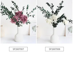 Preserved fine-leaf hydrangea dried flower bouquet with ceramic vase for home decor 40cm