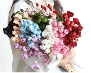 Colorful preserved multi-headed mini rose bouquet detail for DIY crafts and floral decor.