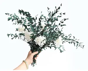 Gedroogde bloemenboeket van eucalyptus en witte hortensia voor huisdecoratie