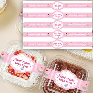 Roze Hand Made With Love Lange Strip Bakken Zegel Etiketten Decoratieve Stickers Voor Dessert Taart Verpakking Doos Verzegeling