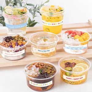 Koreanischer Stil langer Backaufkleber Dessertbecher Szene Detail Anzeige Etikett.