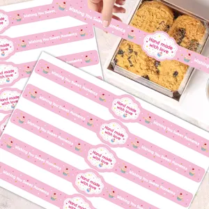 Roze bakken buikband verzegeling stickers voor taartdozen, dessertdoos en geschenkverpackung.