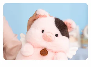 Cute angel pig plush toy, soft stuffed animal doll for kids birthday gift, fluffy pillow.