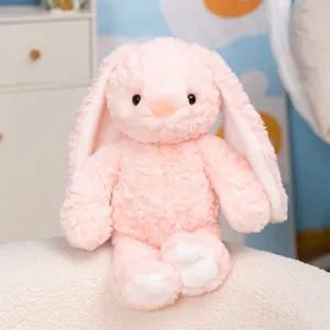 Cute pink plush bunny stuffed toy, soft floppy-ear rabbit doll for children sleeping gift.