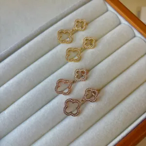 Stainless Steel Hollow Four Leaf Clover Earrings With CNC Zirconia Minimalist Fashion Jewelry Earring Gift For Women