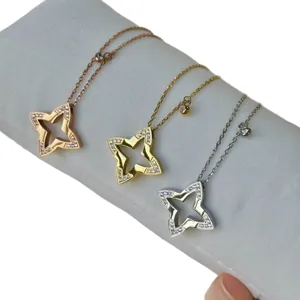 Chique roestvrij staal holle ster zirkoon hanger ketting meerkleurige mode sieraden dames
