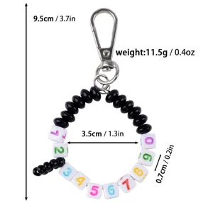 Handmade colorful beaded keychain with numbers and metal clasp for stylish bag pendant.