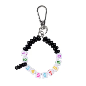 Colorful beaded keychain handmade bag charm with number cubes for daily fashion accessory