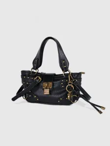 Sac à épaule mini en cuir PU noir avec cadenas en laiton et clous pour le style urbain chic