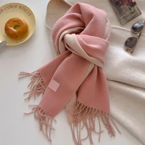 Autumn winter new Korean style wool blend scarf solid color fringe couple warm neckerchief