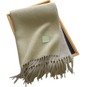 Casual solid color wool blend winter scarf with fringe, thick warm neck wrap for women and men.
