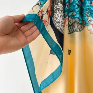 Chinese style peacock print silk scarf fabric detail summer lightweight beach wrap shawl