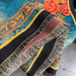 Retro floreale jacquard frangia sciarpa, elegante autunno inverno caldo scialle.