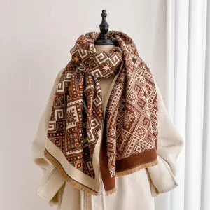 Warm autumn winter geometric jacquard scarf shawl versatile cozy thick outer neck wrap fashion