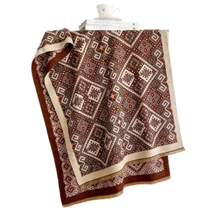 Cozy geometric jacquard shawl, thick warm autumn winter versatile fashion scarf for women.