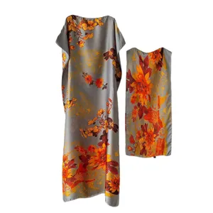 Femme été sans manches longue robe et foulard ensemble vacances imprimé floral tenue