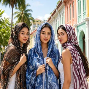 Women Fashion Printed Scarf Long Shawl Breathable Polyester Lightweight Headscarf Sun Protection Neck Wrap Beach Sarong