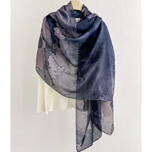 Elegant abstract printed long scarf for women, breathable lightweight shawl and versatile wrap.