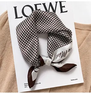Silk houndstooth scarf for women, elegant neckerchief and hair ribbon for spring.
