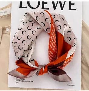 Silk square scarf women designer fashion crescent moon print small neckerchief spring summer