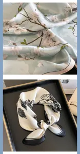 Elegant floral print silk scarf for women, luxurious lightweight neckerchief for spring and autumn.