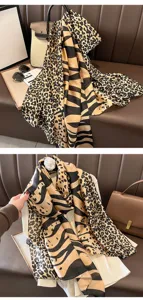 Leopard zebra print long silk scarf fashion women elegant faux silk neck wrap accessory