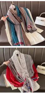 Fashion long imitation silk scarf women elegant geometric print winter warm neck wrap