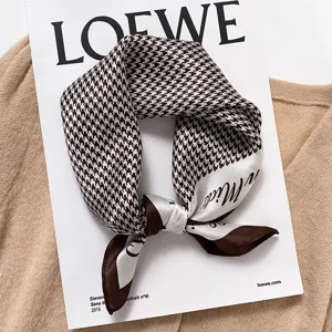 Women Mulberry Silk Scarf Fashion Houndstooth Square Scarf Elegant Neck Scarf Hair Band Silk Kerchief For Ladies