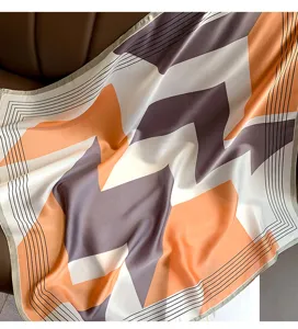 Elegante piccolo fazzoletto quadrato stampa geometrica effetto seta foulard collo donna.