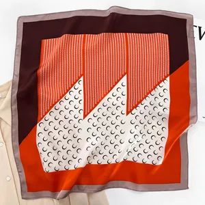 Silk square scarf for women luxury designer style crescent moon pattern elegant neck scarf