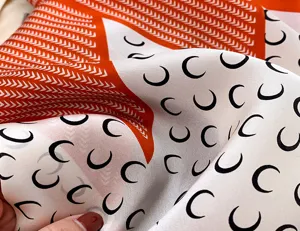 Chic silk scarf with trendy moon print design, elegant neckerchief for stylish women daily.