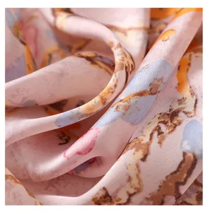 Imitation silk oil painting style women scarf fashion artistic draped travel sun shawl