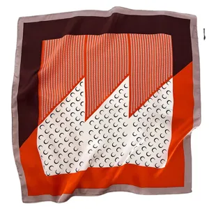 Silk square scarf for women featuring stylish crescent moon geometric print design neck wrap