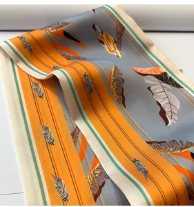 Donna sciarpa di seta primavera estate elegante foulard moda striscia foglia stampa fascia