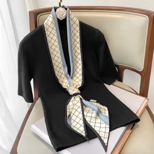 Sciarpa in Raso da Donna Stampa con Traliccio Geometrico a Rombo Sciarpa Lunga da Collo Nastro per Borsa Accessorio di Moda
