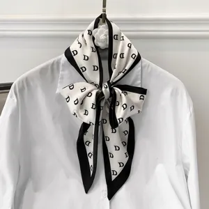 Women Fashion Printed Twilly Scarf Long Narrow Silk Feel Neckerchief Handbag Ribbon Hair Band Accessory Daily Wear