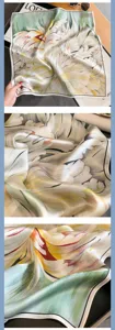 Mulberry silk small square scarf 53cm floral print elegant women neckerchief spring autumn