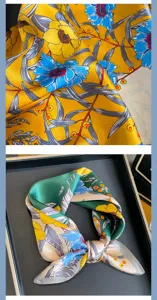 Piccolo fazzoletto di seta quadrato stampa floreale elegante sciarpa per camicia donna