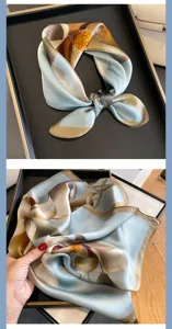 Mulberry silk printed small square scarf 53cm elegant floral neckerchief for women.