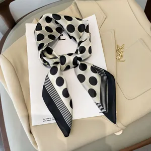 Black white polka dot silk scarf chic hair band ribbon neckerchief stylish women accessory