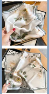 Luxury 53cm silk square scarf for women, elegant floral print mulberry silk neckerchief.