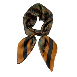 Silk scarf women square neckerchief retro floral hair band stylish bag ribbon wrap 70cm