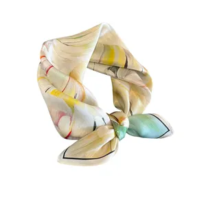 Pure mulberry silk small square scarf 53cm abstract floral print elegant women neckerchief