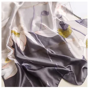 Pañuelo de seda con estampado artístico al óleo floral chal largo protección solar.