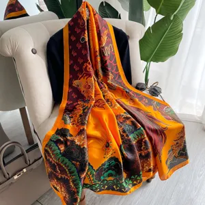 Vintage silk scarf elegant floral print women shawl luxury style beach wrap accessory sun protection