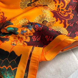Vintage floral imitation silk scarf detail, elegant women summer sunscreen shawl wrap.