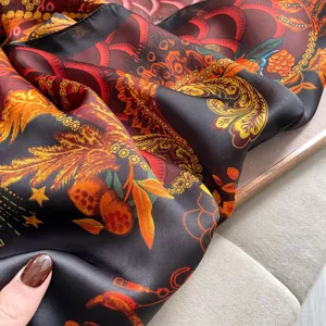 Vintage printed silk scarf luxury style shawl women elegant neckerchief fashion accessory